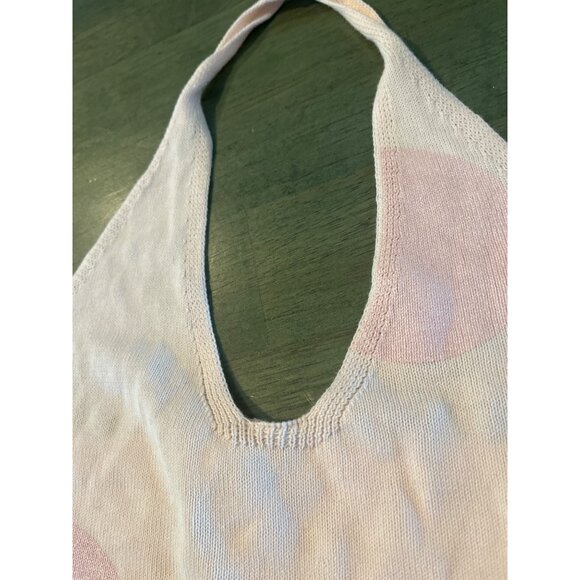 Pink Polka Dot Knit Halter Top Womens S Lightweight Stretchy - Picture 3 of 7